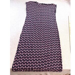 Emery Rose Shift Dress Womens Large Navy‎ Blue Pink Paisley Leaf Print Boho Midi